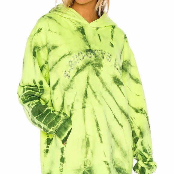 Boys Lie Tops - 1-800 BOYS LIE rhinestoned green tie dye hoodie